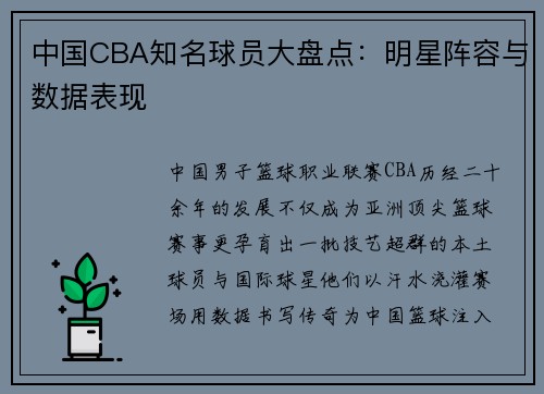中国CBA知名球员大盘点：明星阵容与数据表现